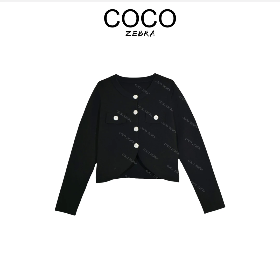 COCO LESLEY  精致短款黑色针织开衫高级感气质小香风外套 283062