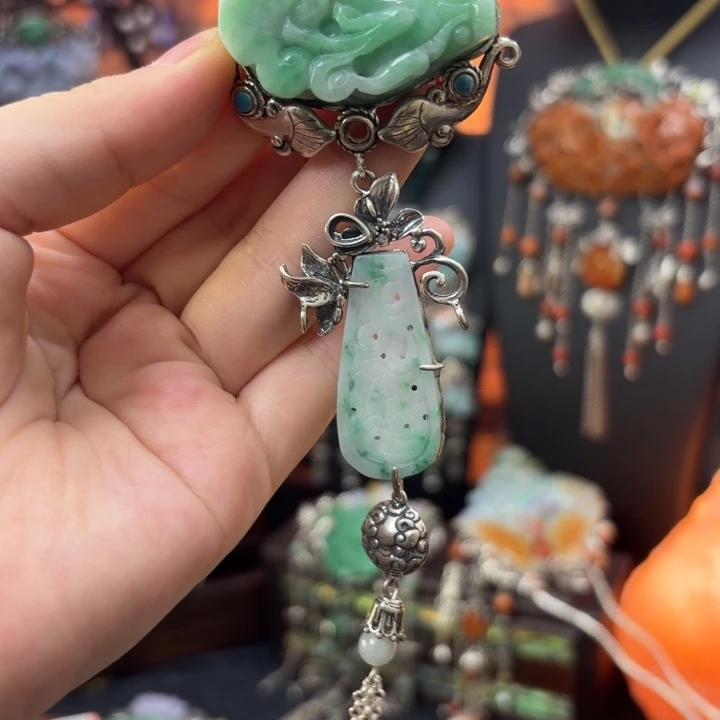 翡翠银S925镶嵌颈饰吊坠