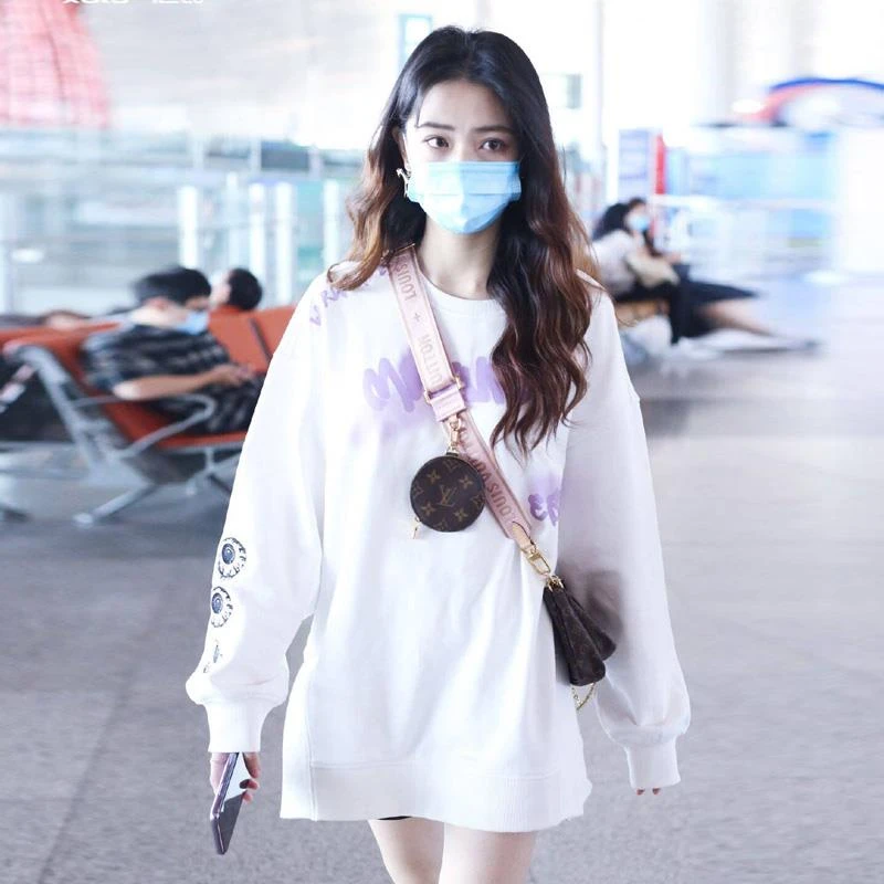 法芬图徐璐同款中长款圆领卫衣女2025秋冬款爆款加绒加厚宽松上衣