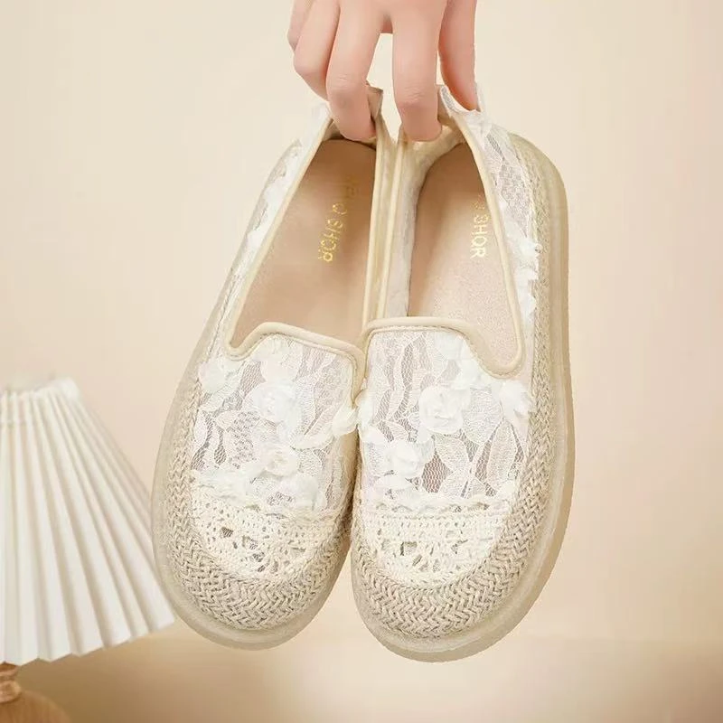 平底渔夫鞋小香风网面透气单鞋女2025新款夏季一脚蹬豆豆鞋乐福鞋