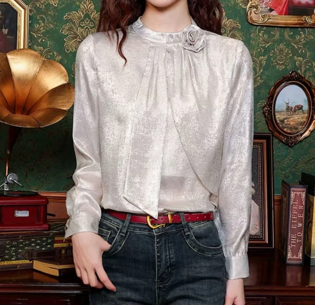 【B427】别致绝美漂亮衬衫女款通勤套头设计高级感长袖打底小衫C7