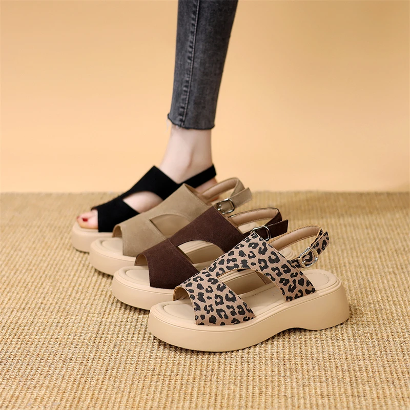 时尚透气运动休闲罗马凉鞋女2025夏季新款厚底粗跟松糕软底不累脚