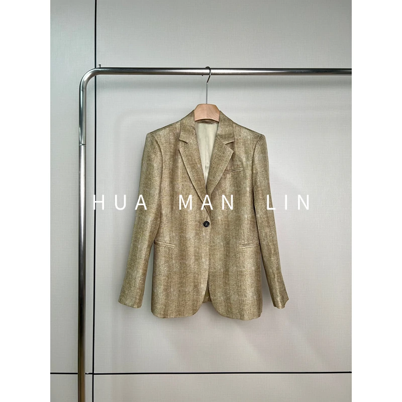 【花满林】‘曼城旧事’一粒扣异色织金桑蚕丝真丝西装255679