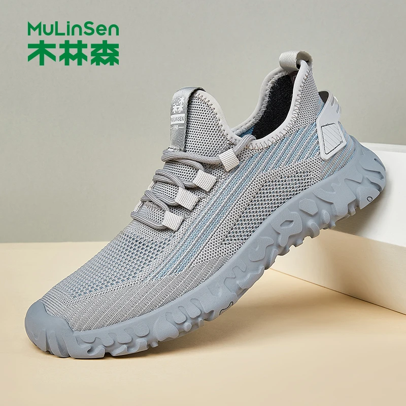 木林森男鞋夏季新款网面飞织鞋透气时尚上班软底跑步鞋男士运动鞋