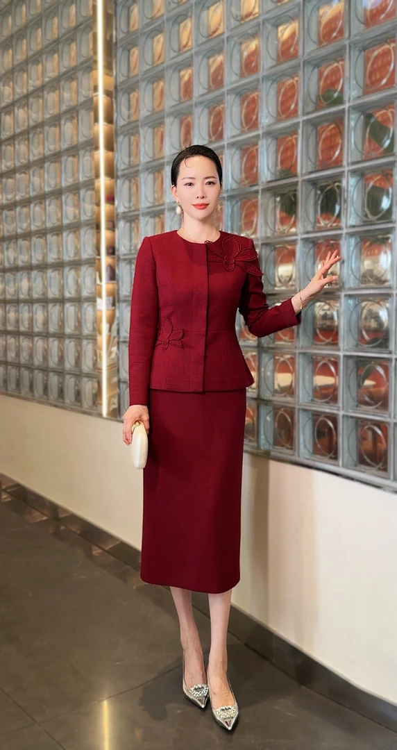 红印象喜妈妈喜婆婆气质显瘦优雅端庄婚宴礼服套装