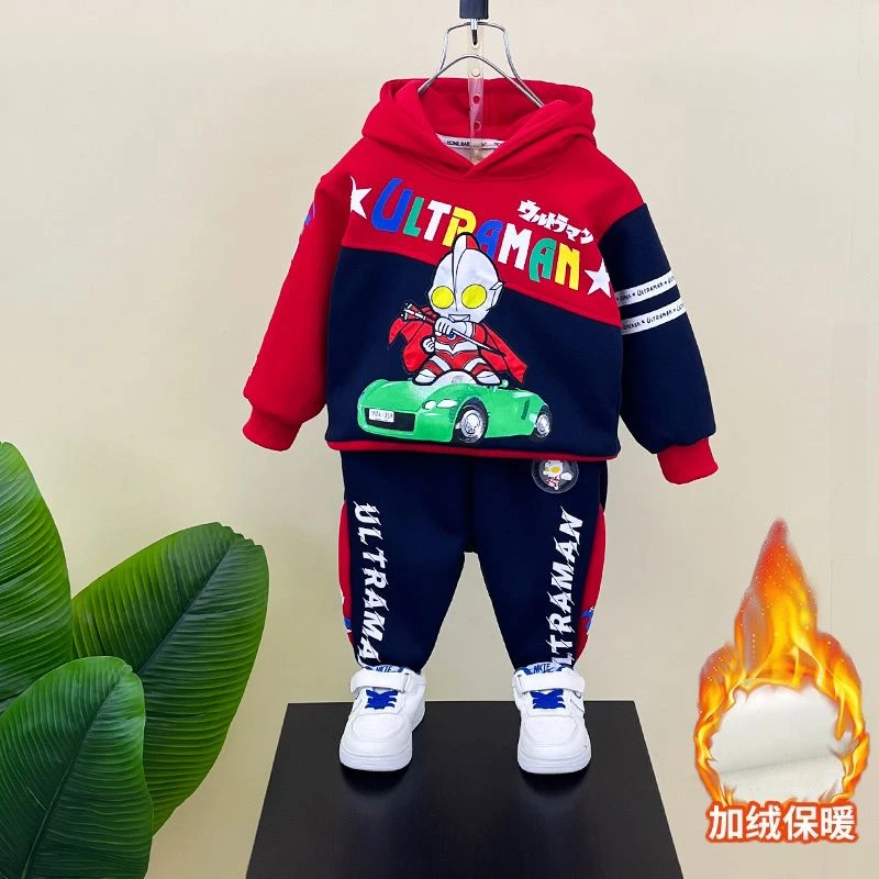 巴拉巴拉男孩女孩奥特曼衣服男童加绒套装帅气2025宝宝新款洋气秋