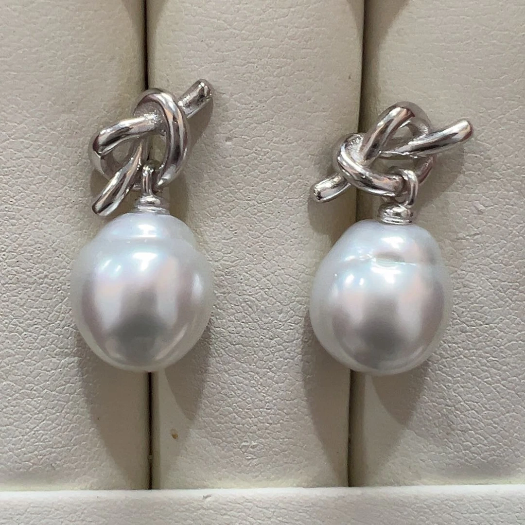 海水珍珠耳饰银S925镶嵌