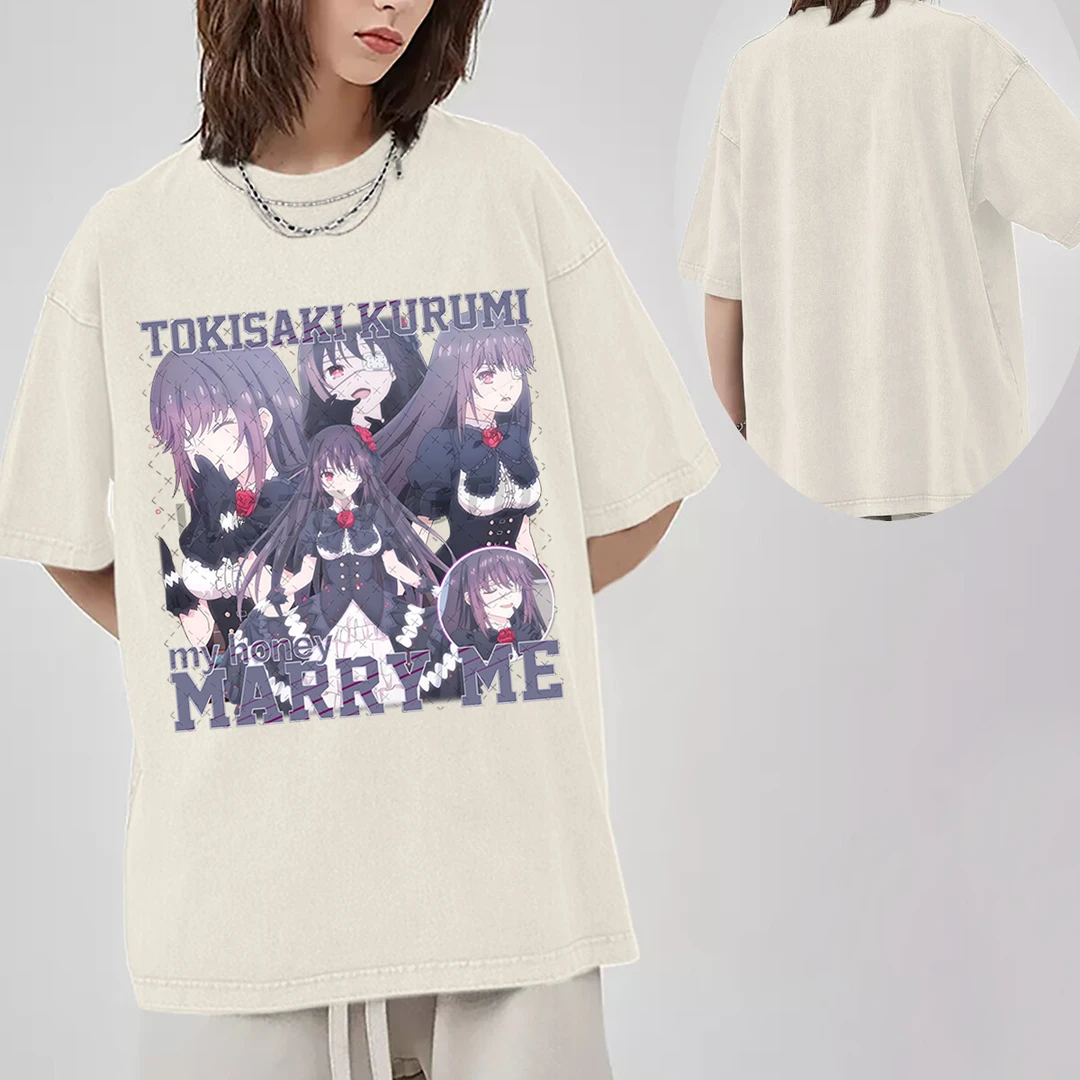 龟星球约会大作战时崎狂三短袖T恤男女情侣运动印花美式街头上衣