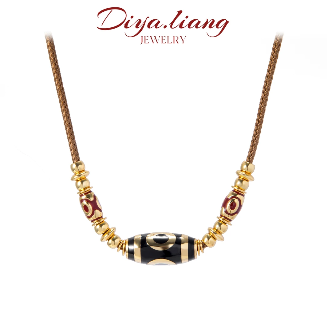 坠链均925银 梁雅帝新品【单眼天珠】编绳横穿新中式高级感纯银项链