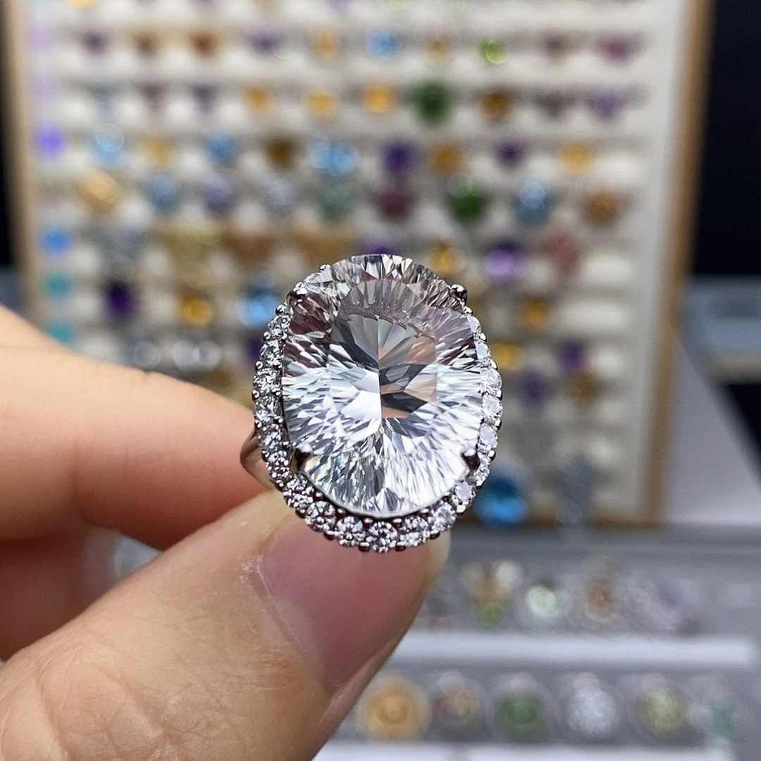 银S925镶嵌戒指水晶一物一证