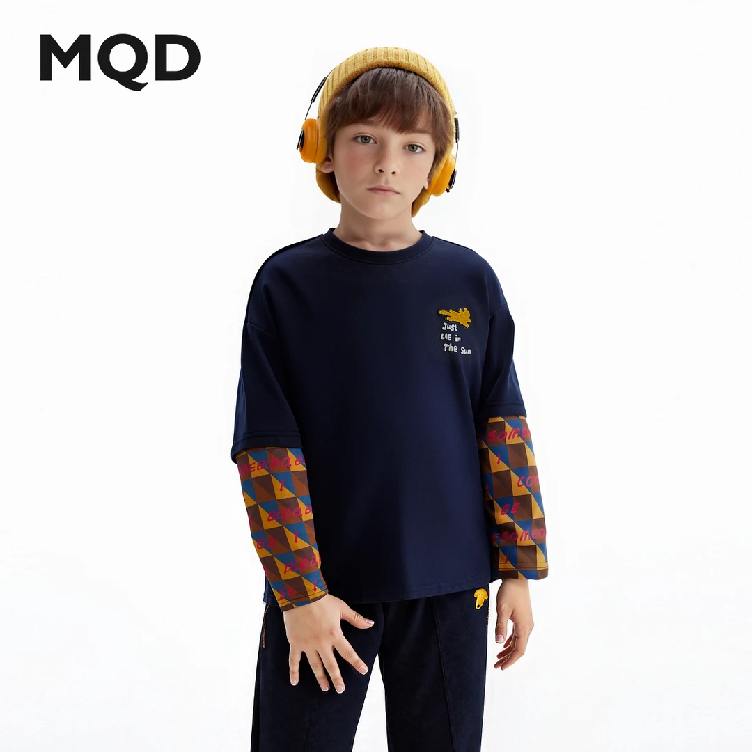 【设计师系列】MQD童装男童长袖T恤春秋满版拼接上衣945330302