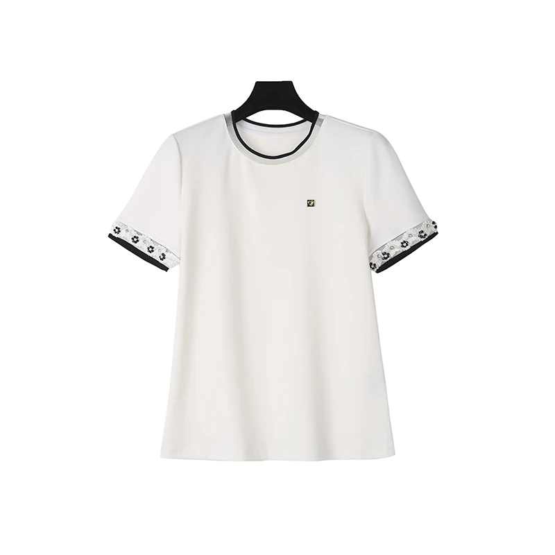 CELLENDI女款气质小众独特精致巧思点缀拼接时尚百搭T恤22238