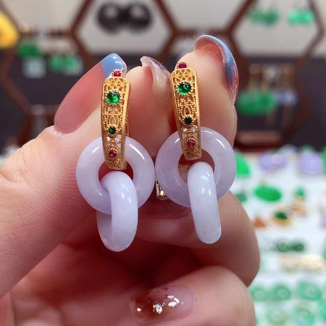 翡翠耳饰银S925镶嵌天然翡翠