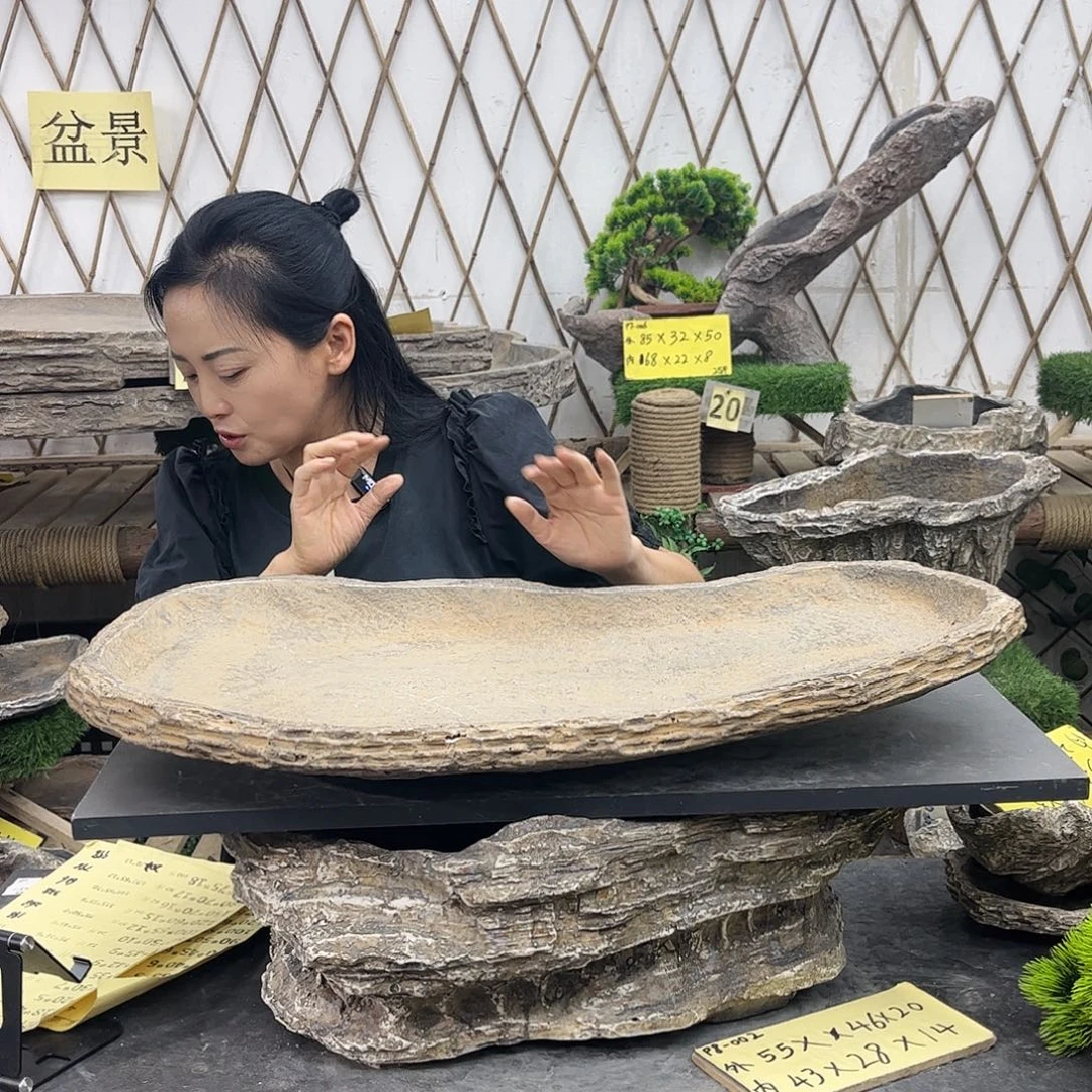 瓦片盆盆景W70长盆景盆