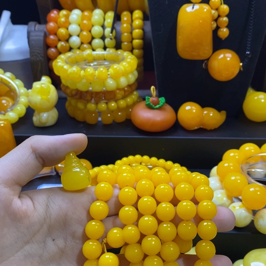 @****非金属卡10的鸡油黄108念珠加三通