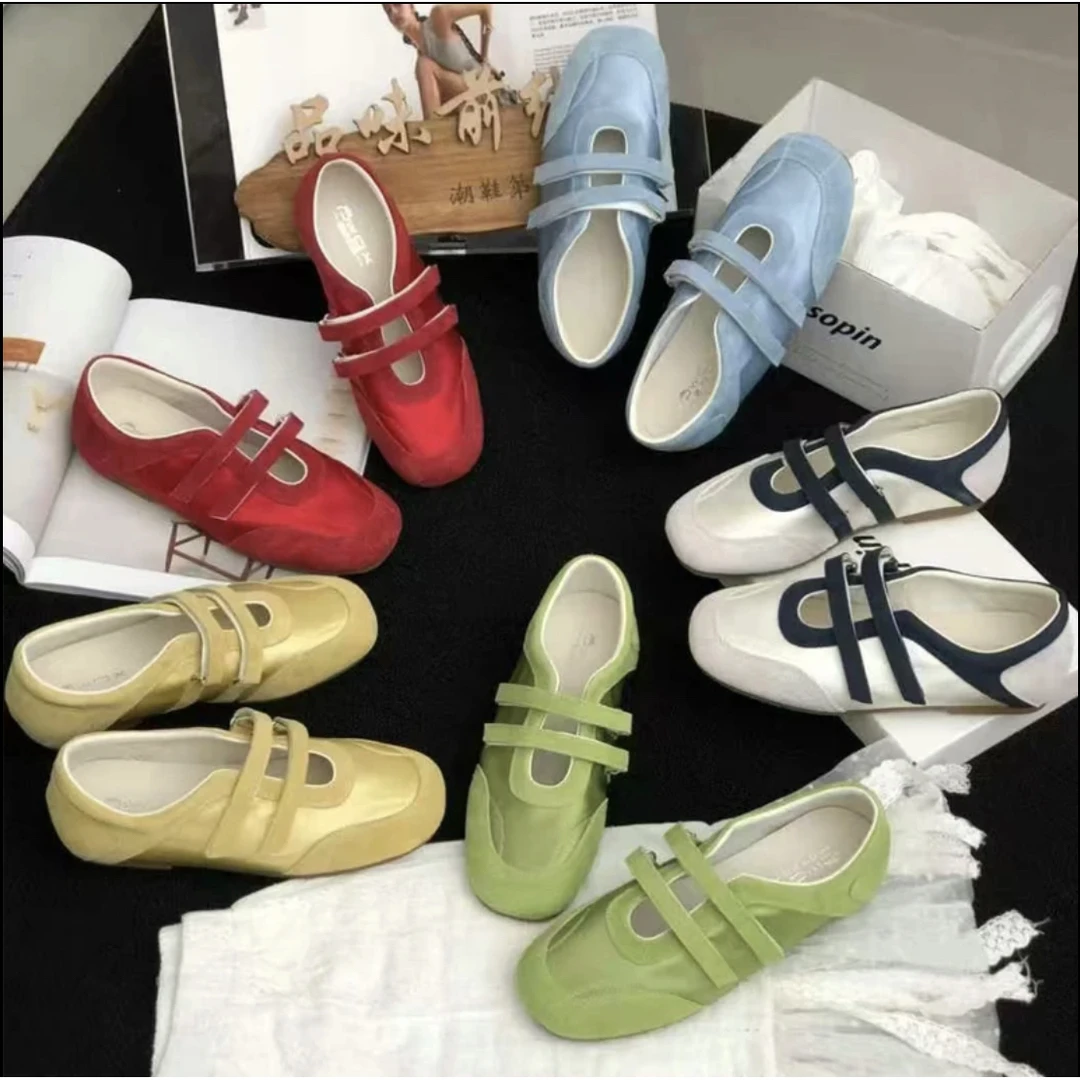 【梦】复古魔术贴玛丽珍鞋2025圆头浅口休闲平底运动通勤单鞋