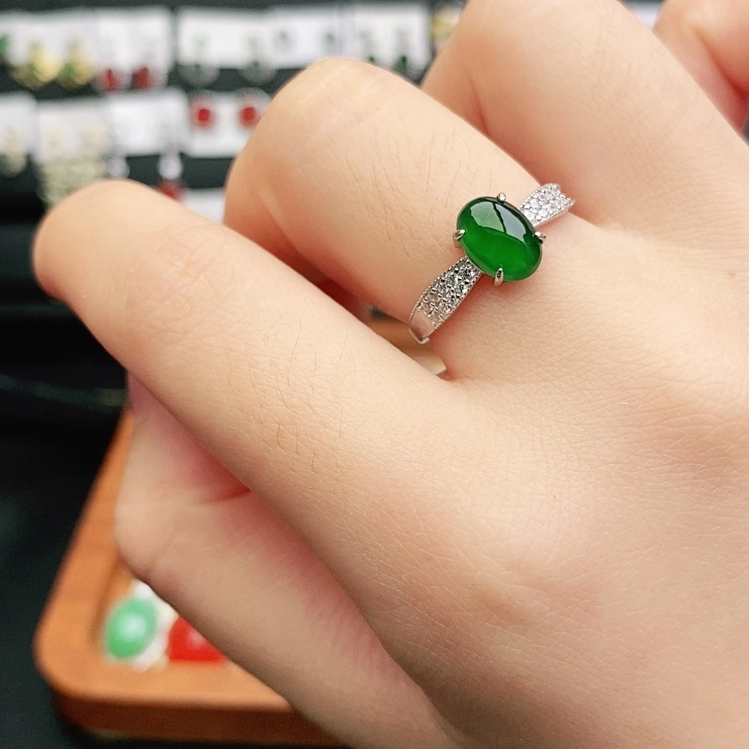 翡翠戒指银S925镶嵌翡翠
