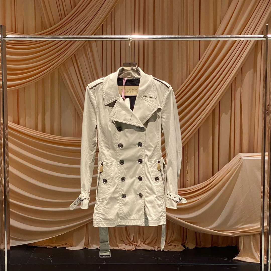 99新 BURBERRY/博柏利  灰色系带风衣/uk10 大码/32651