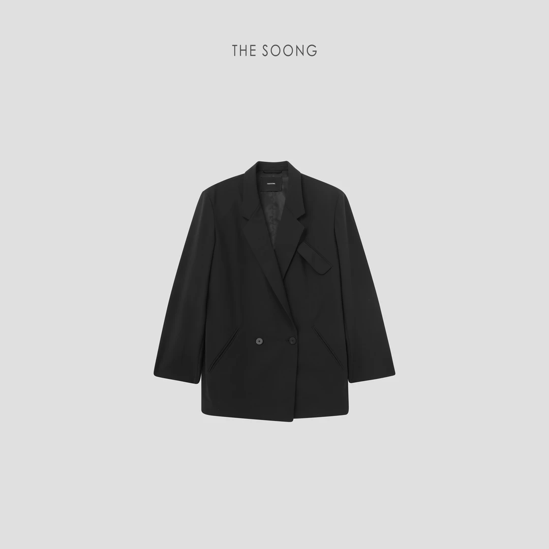 THESOONG|戗驳领小众高级感羊毛舒适双排扣西装外套HBWT7454