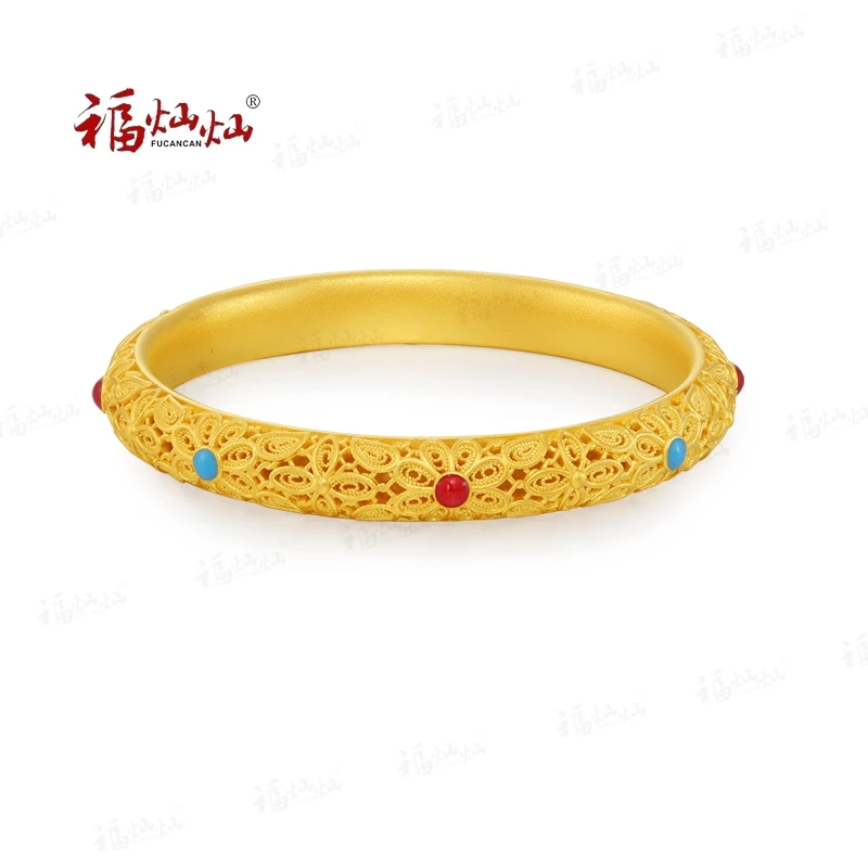 福灿灿 足银手镯 皇后银镂空手镯气质时尚百搭复古女士