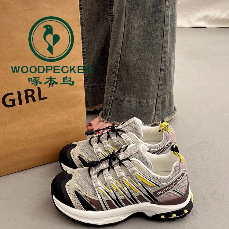 啄木鸟爆款百搭厚底老爹鞋女显脚小2025新款春秋季德训休闲运动鞋