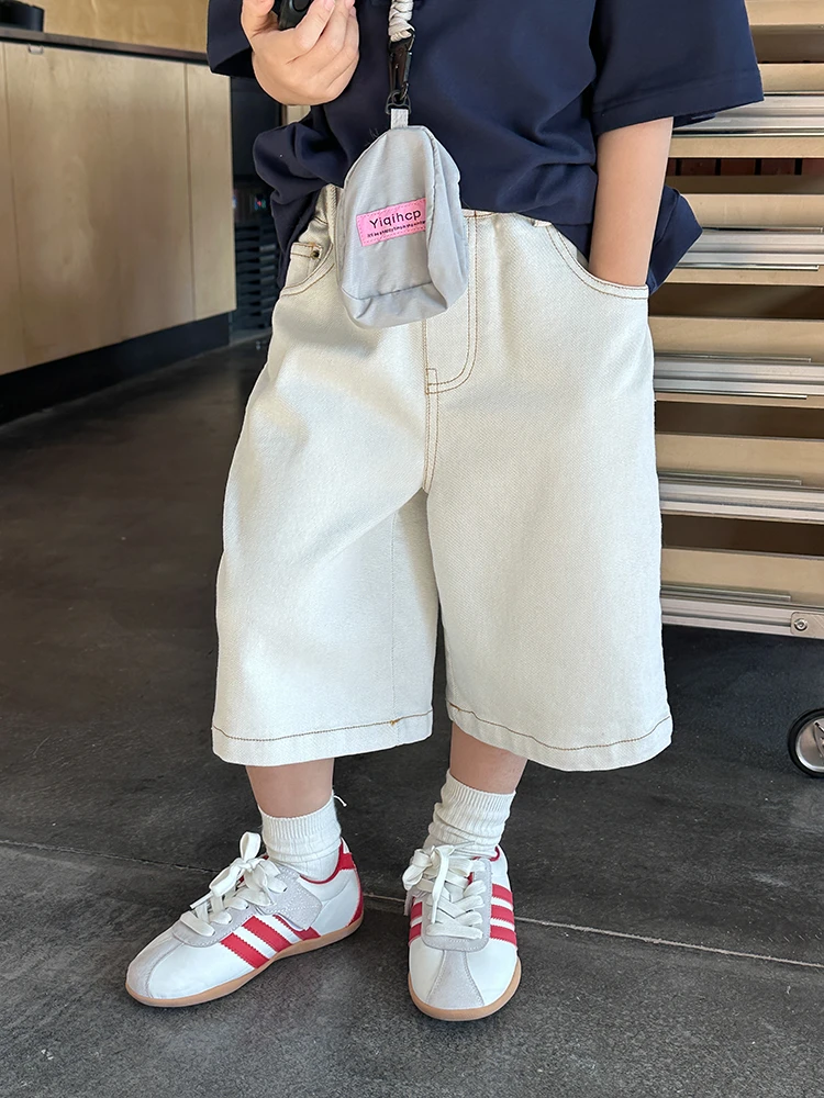 【依妈家】现货夏季儿童砂洗浅色复古牛仔短裤宽松帅气五分裤25B145