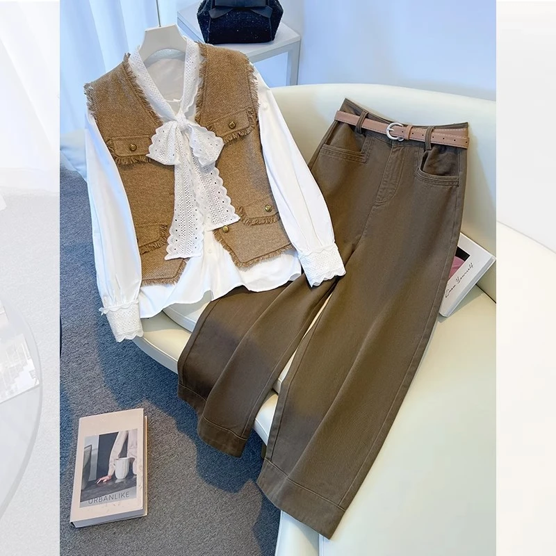 【纪朵研】秋季换新小香风马甲套装女春秋新款时尚阔腿裤高气质套装