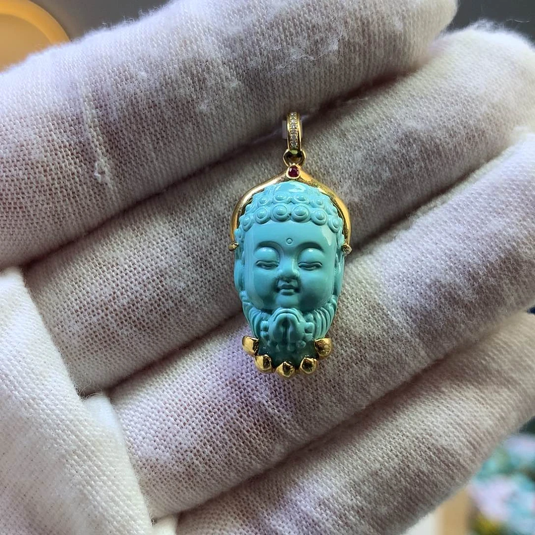 绿松石吊坠18K金镶嵌