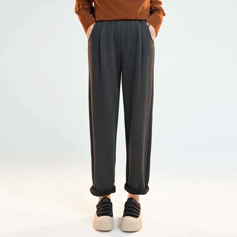 宿慕女款加绒奶奶裤秋冬季2024新款时尚百搭阔腿休闲宽松裤B6902Q