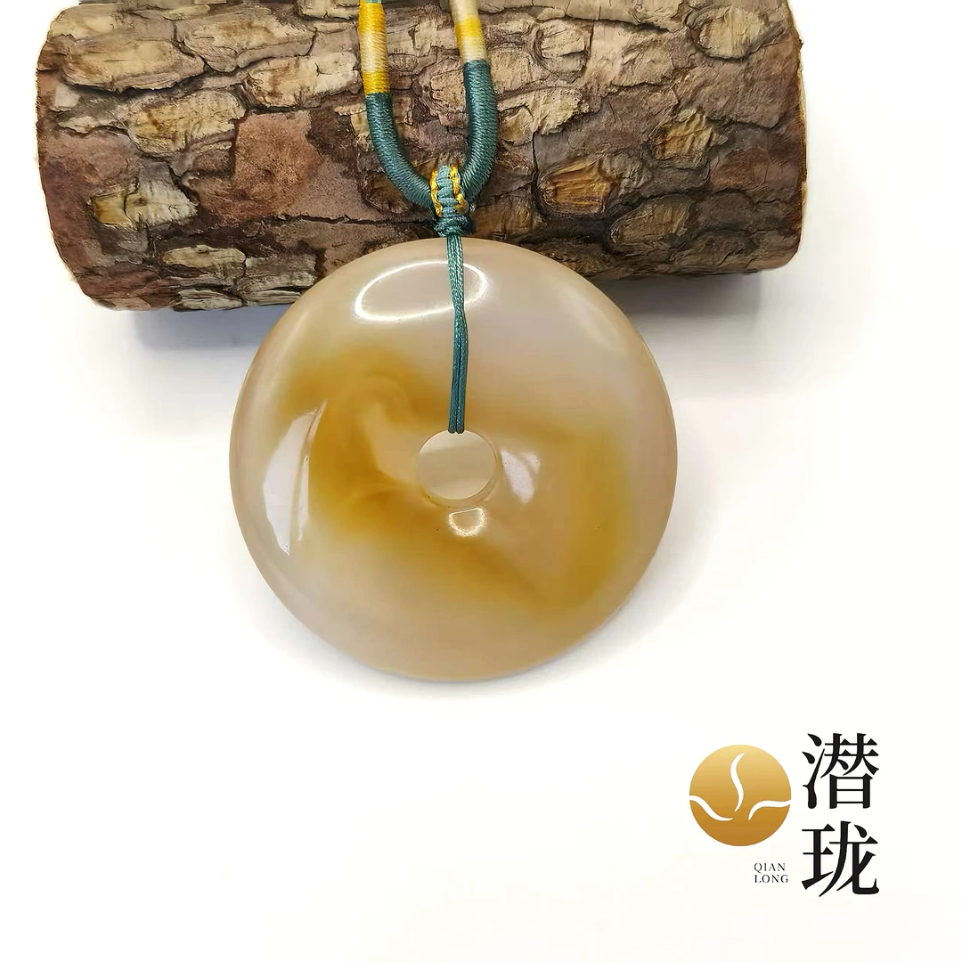 【潜珑】qj-199-014高冰玛瑙香槟金平安如意平安扣52mm