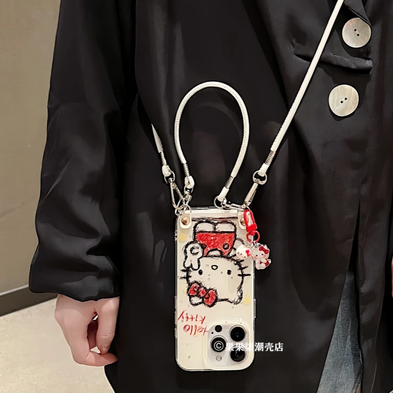 同款红结kt挂件适用iPhone16promax手机壳斜挎苹果15腕带17挂绳13