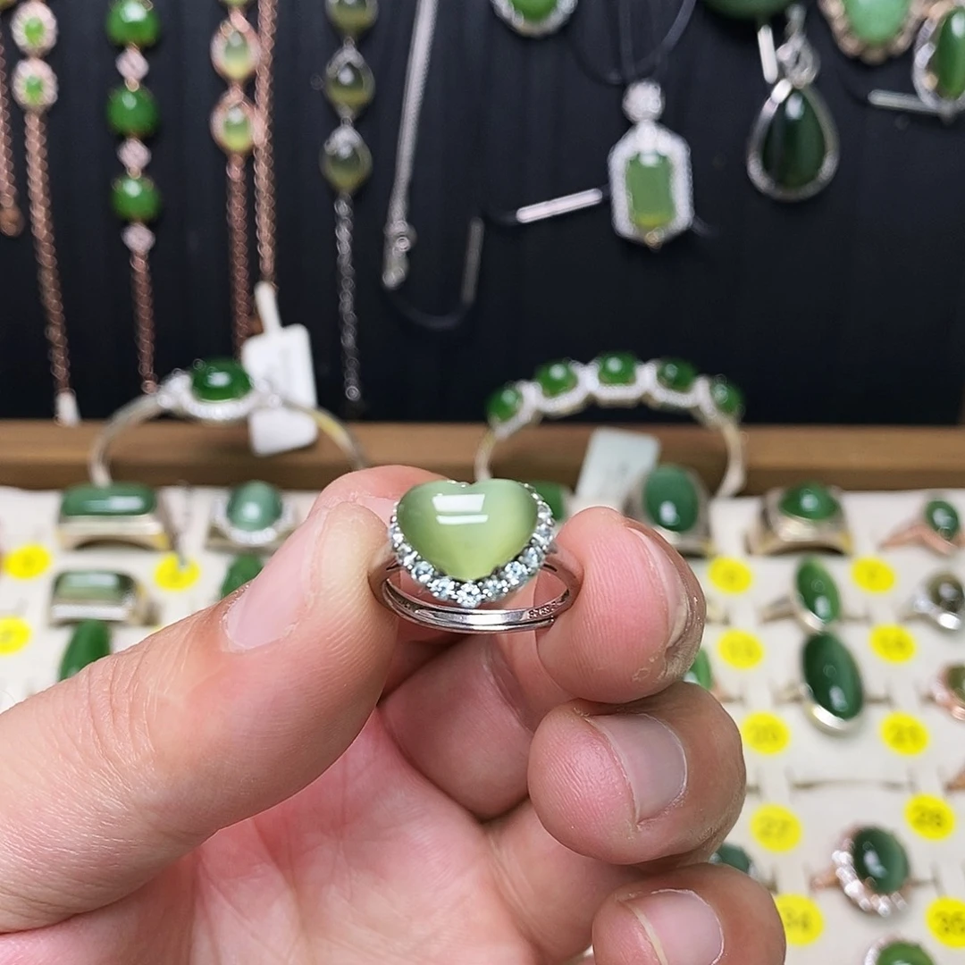 和田玉（碧玉）银S925镶嵌戒指