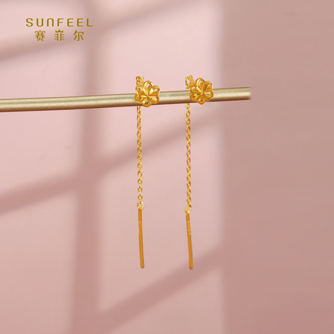 SUNFEEL/赛菲尔【十三店】足金影底小花耳线HR010141-1