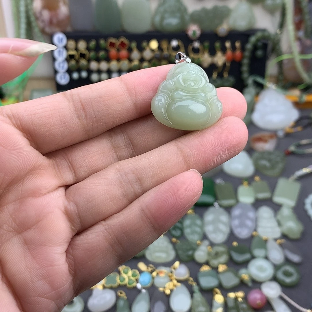 和田玉银S925镶嵌吊坠(不含链)