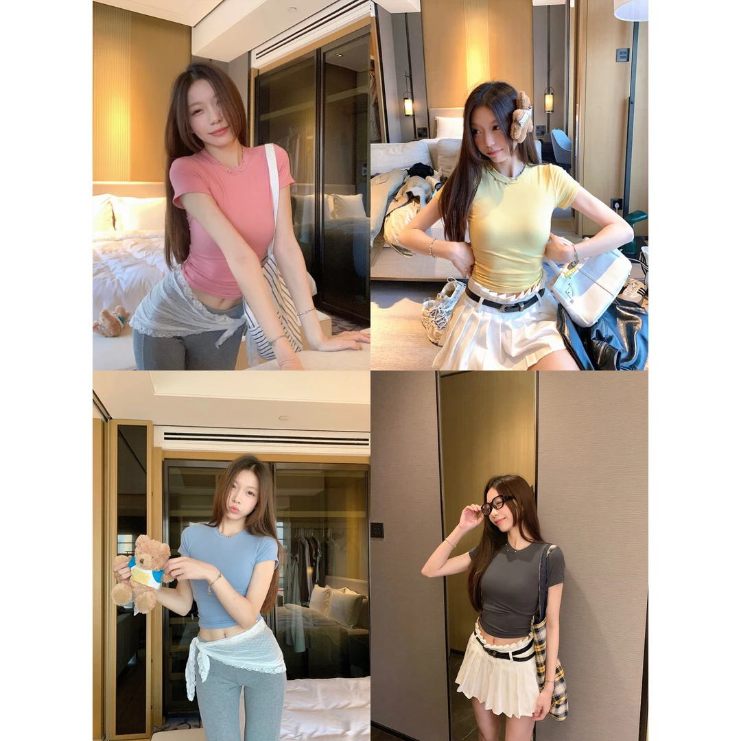 Moses Queen/魔西女王基础款圆领短款上衣修身显瘦百搭短款上衣