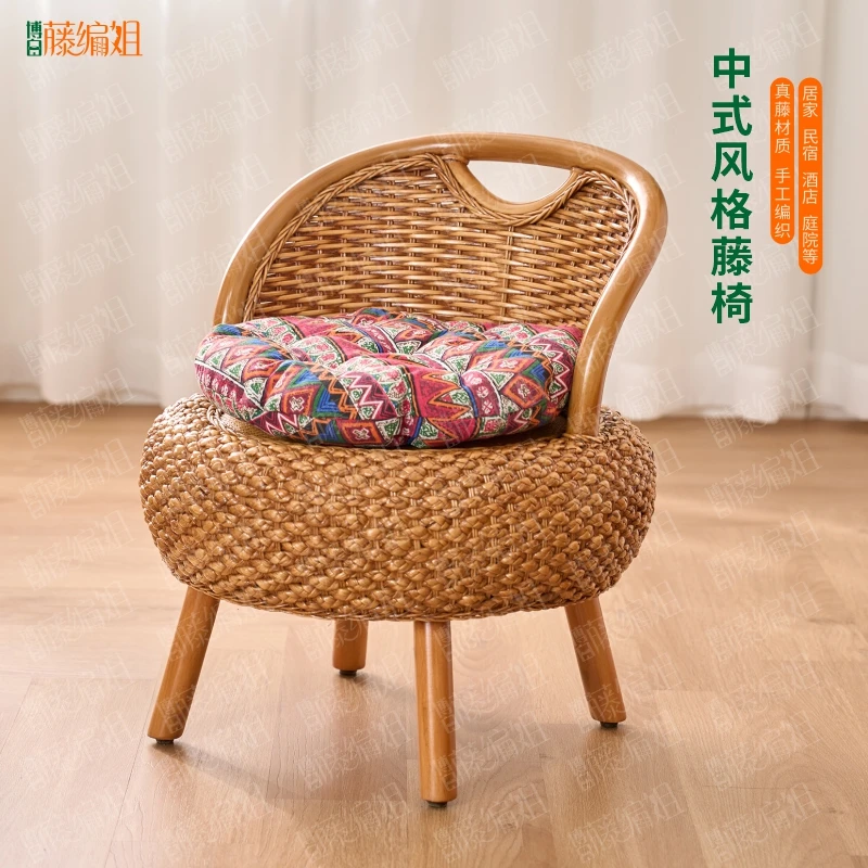 B024XS实木框升级款架真藤编织椅水仙藤编织靠背玛瑙藤编织手工椅