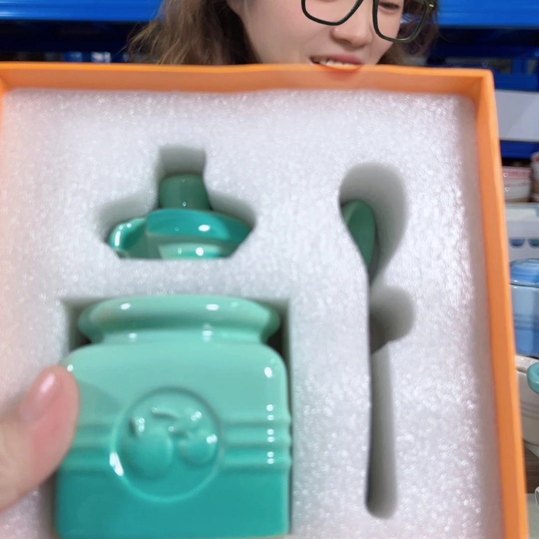 老姊妹家瓷器好漂亮青羽色水果调料罐