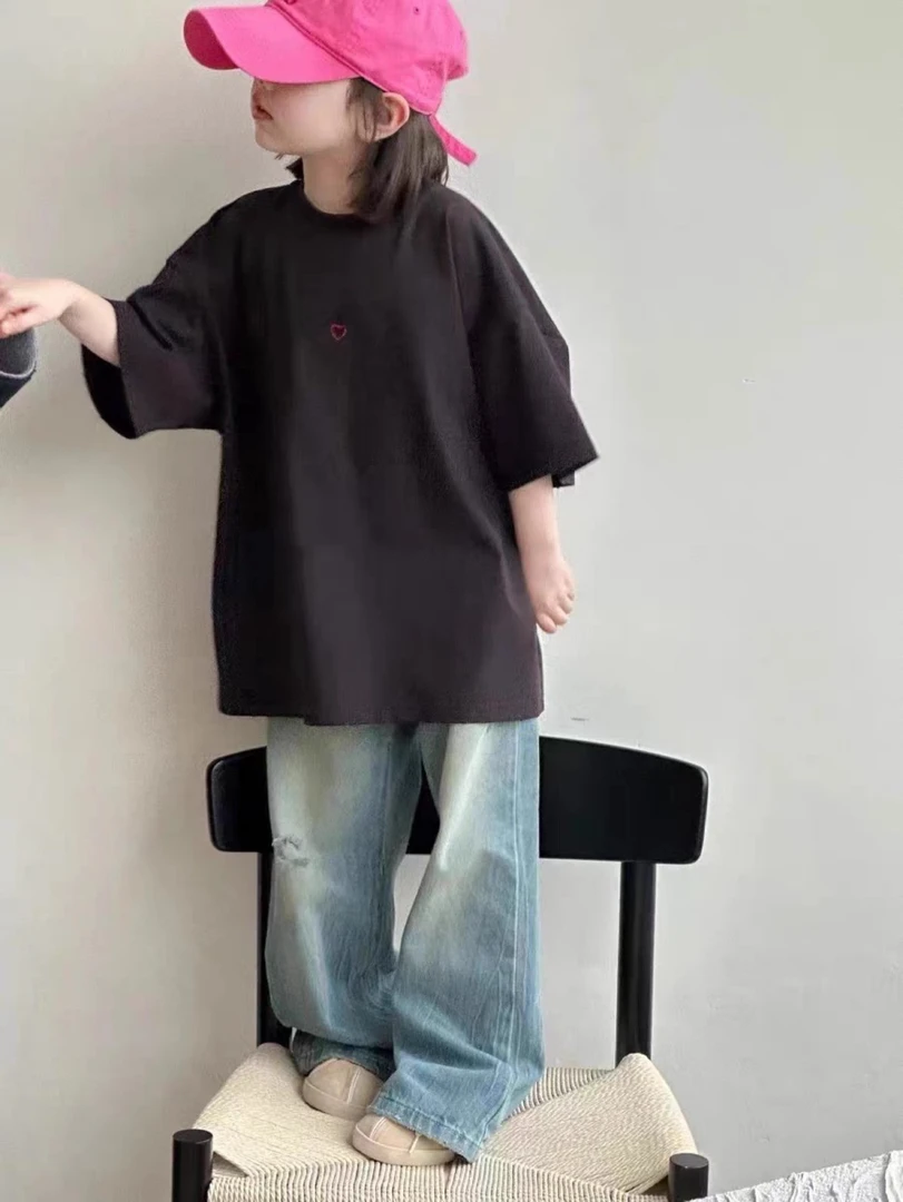 【爱心刺绣】中大童韩版短袖T恤5-3