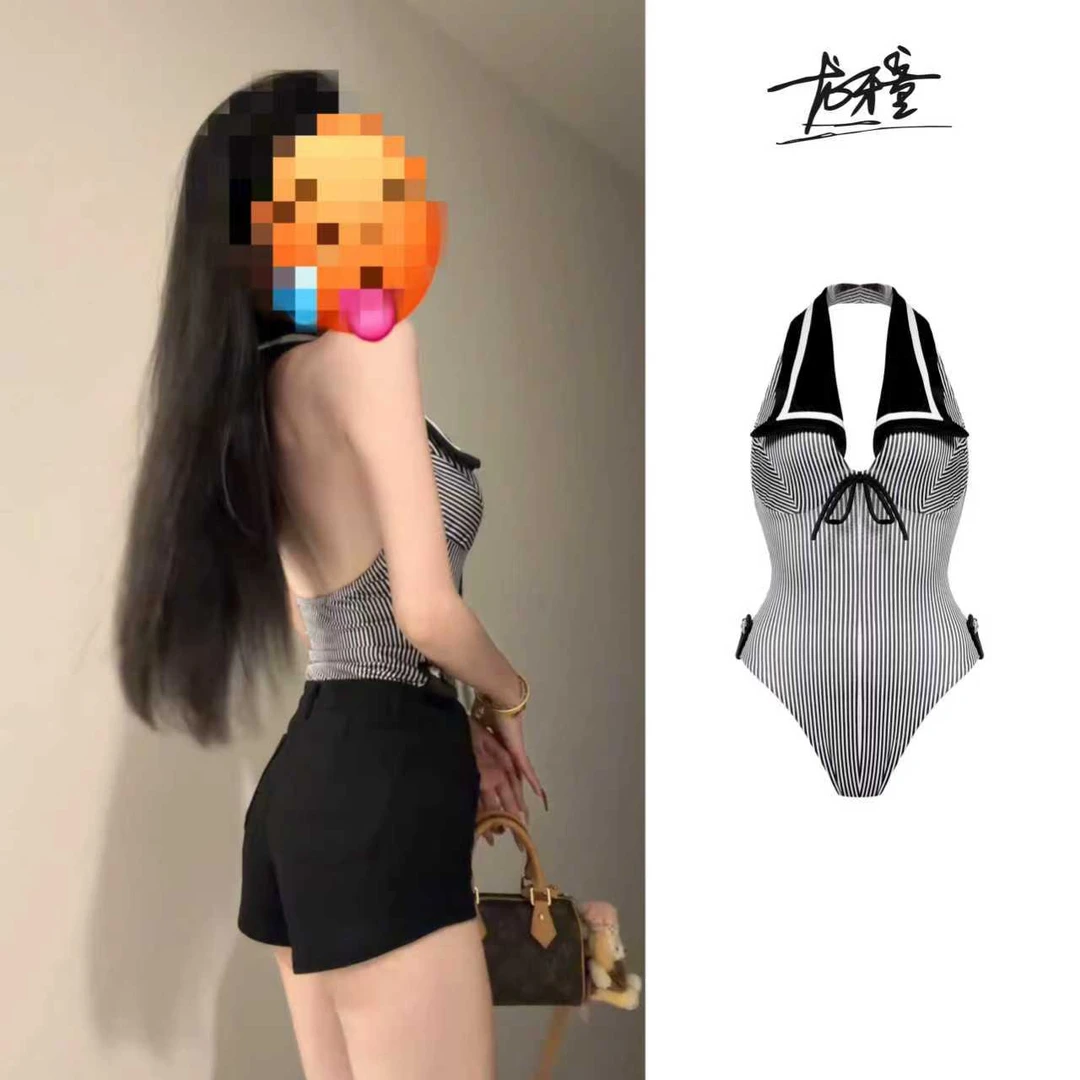 龙牙童推荐【夜航信号】显瘦修身低领连体上衣复古纯欲短款设计感