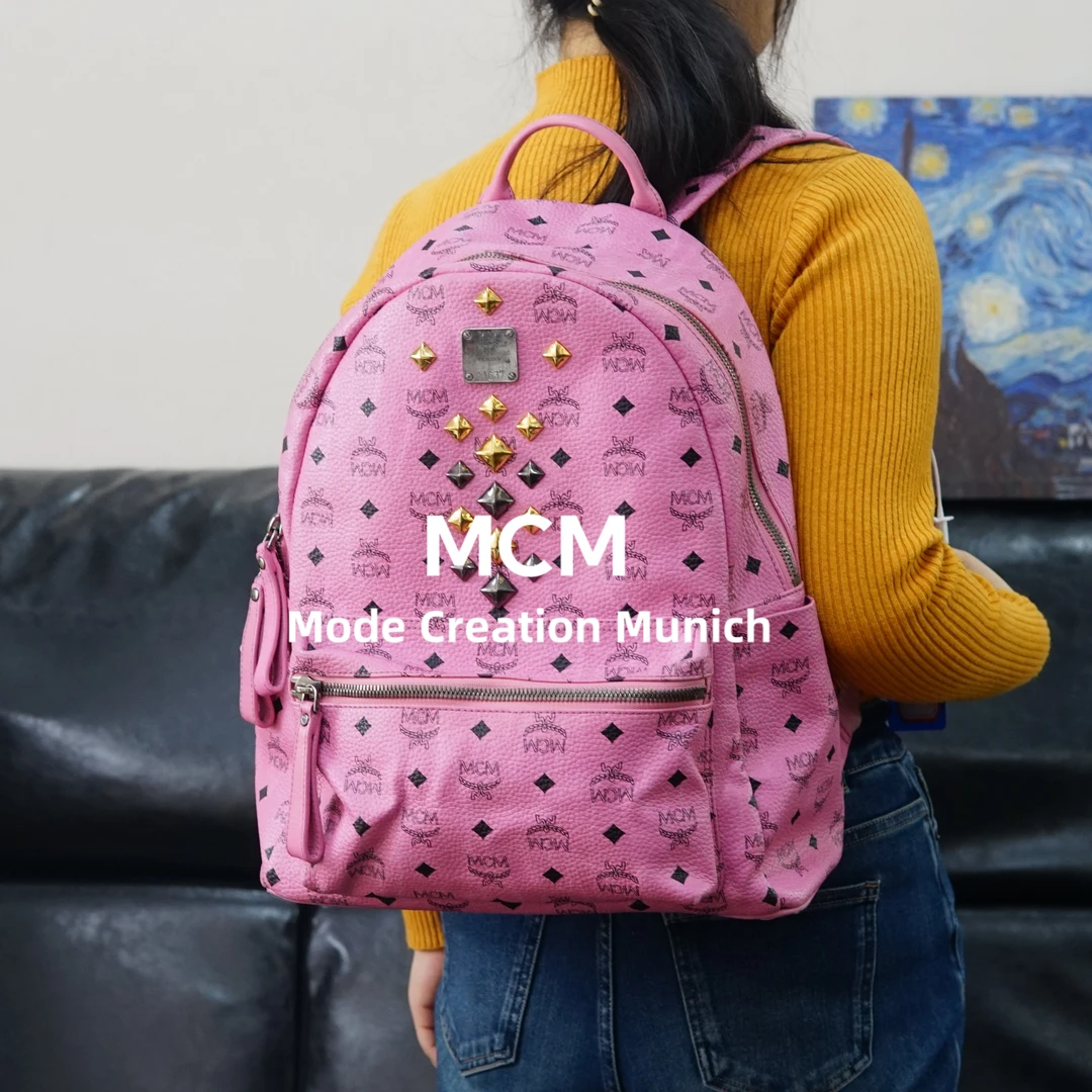 95新 MCM  粉色双肩包/F3HD01508027/8027