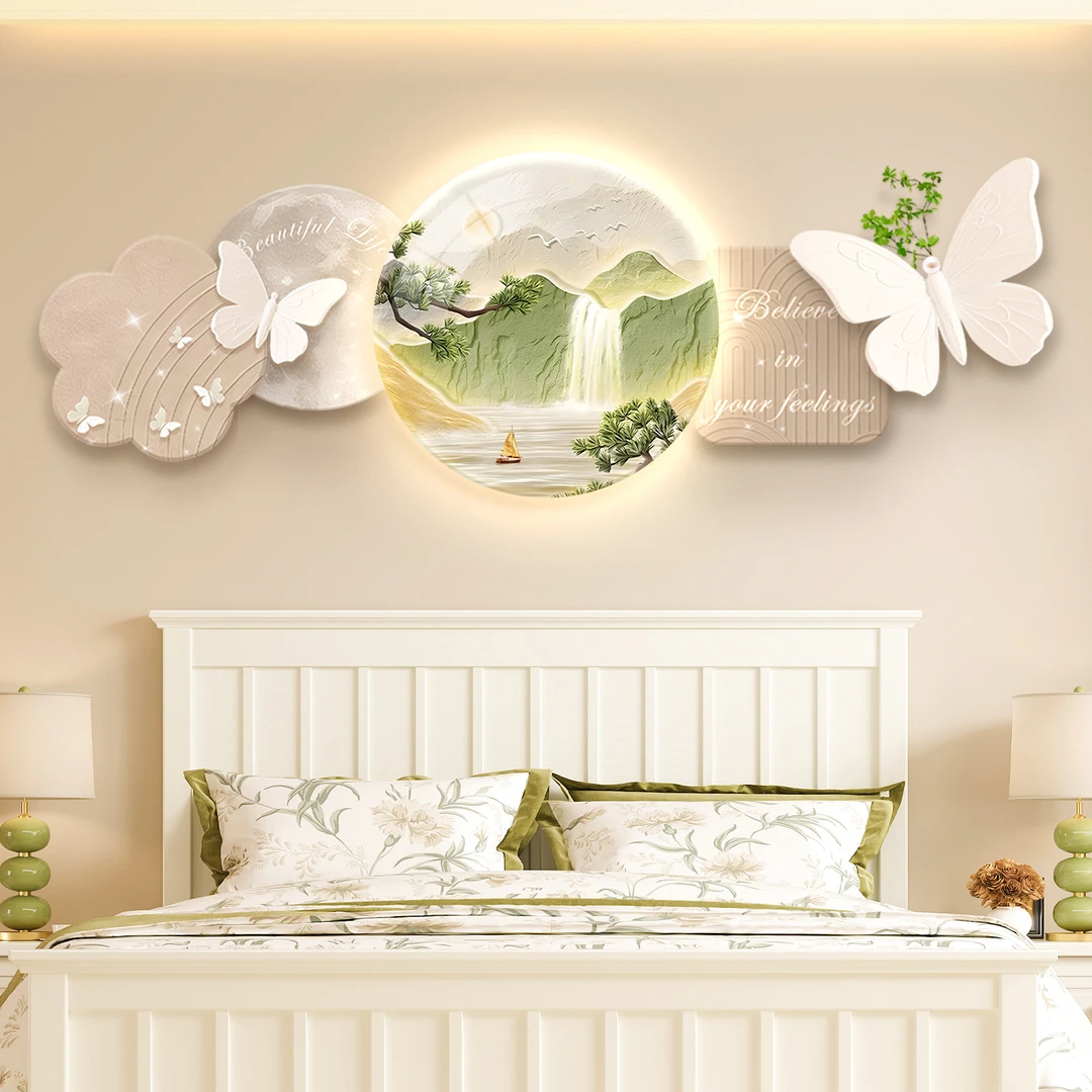 简约奶油风现代客厅卧室创意画背景墙装饰画北欧高级感发光挂画