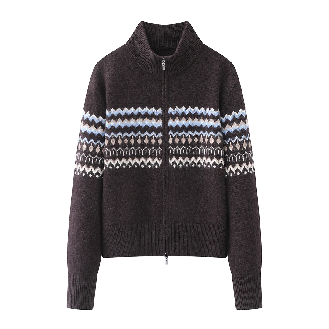 立领保暖厚款拉链立领纽扣毛衣加厚毛衣上衣宽松女士W7152