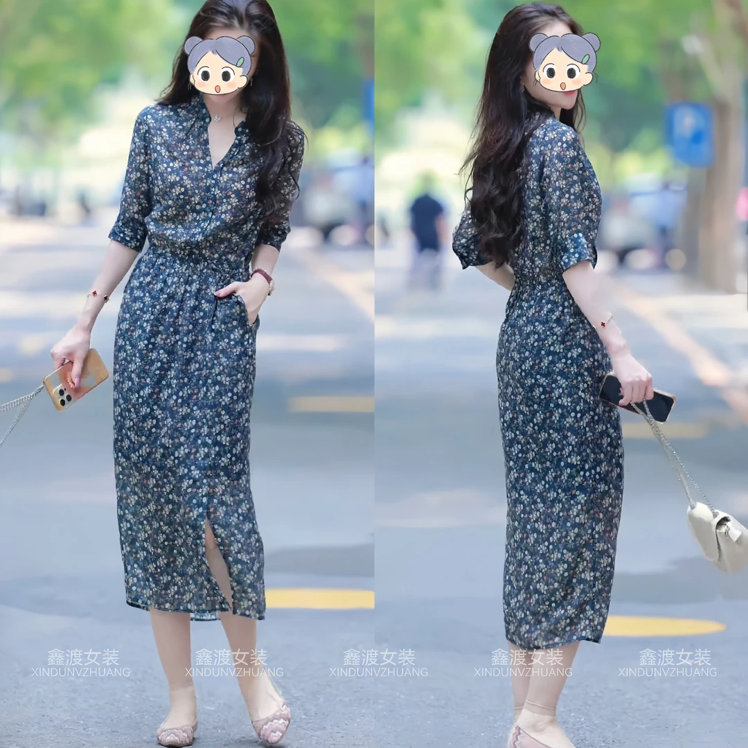 2025夏季新款时尚显瘦气质女士网红洋气连衣裙百搭款D21212