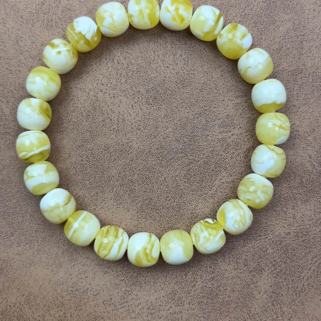 蜜蜡未镶嵌手串纯天然俄料金瓷白虎皮极限弧高桩9.5*9腕口18+
