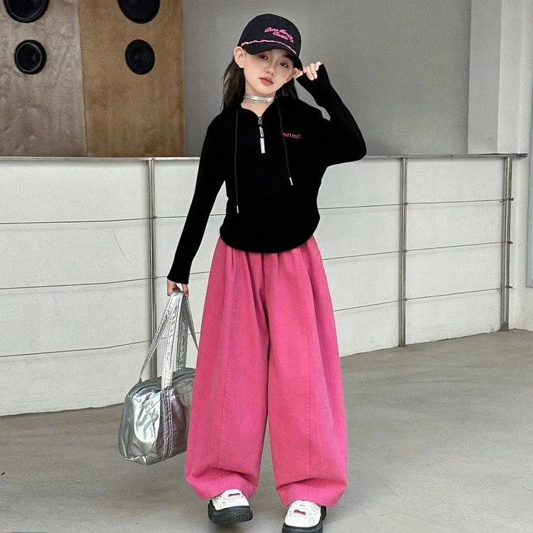 女童套装2025新款儿童洋气时髦连帽卫衣外套潮酷两件套QSC2402