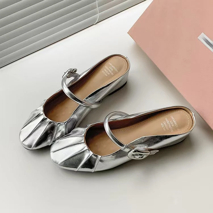 真皮欧货贝壳头软底半拖鞋女夏季外穿一字带平底包头拖