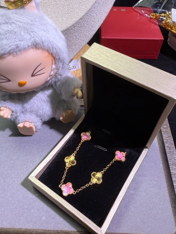 铜合金手链 SHIAN/粉色四叶草手链送福利双环手镯