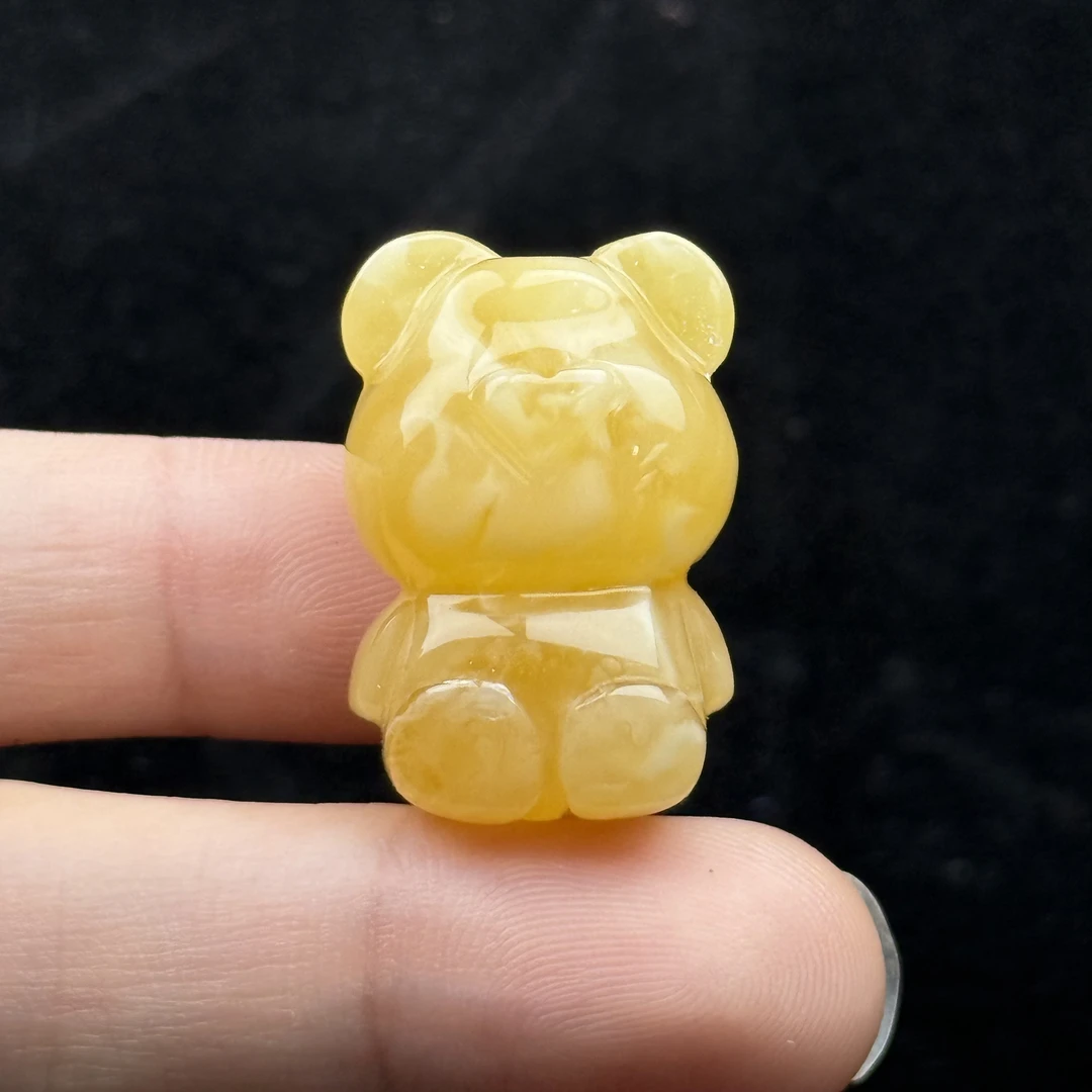 Y5705天然原矿蜜蜡 小熊上下孔 18*27*14mm支持复检