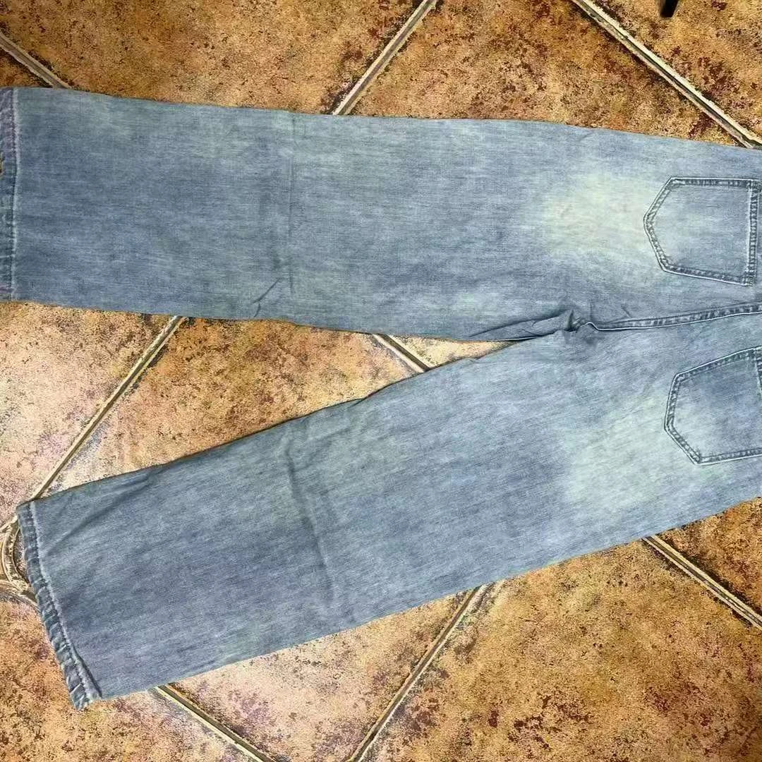 【新疆包邮】蓝色直筒百搭时尚高腰休闲女士复古小脚重工小脚水洗