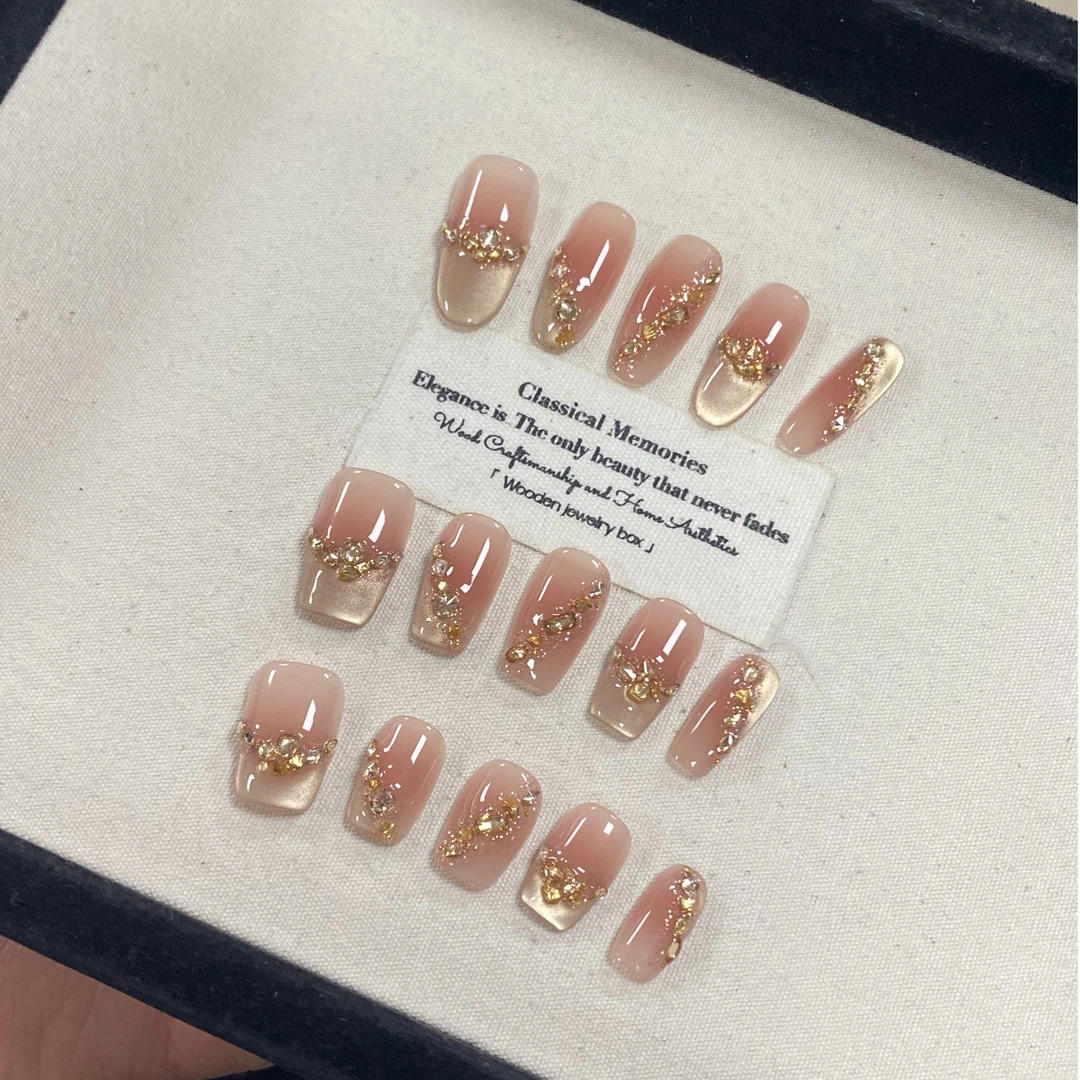 设计师专款【四月杏雾】JD2006-纯手工穿戴甲（送工具包）中长款猫眼